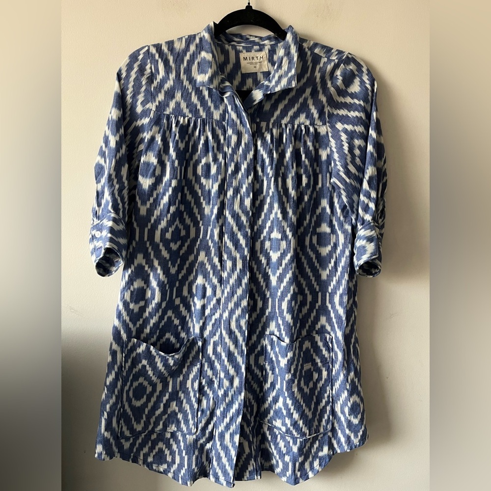 MIRTH Handmade Collection Blue and White Patterned Tunic Top Cotton - XS